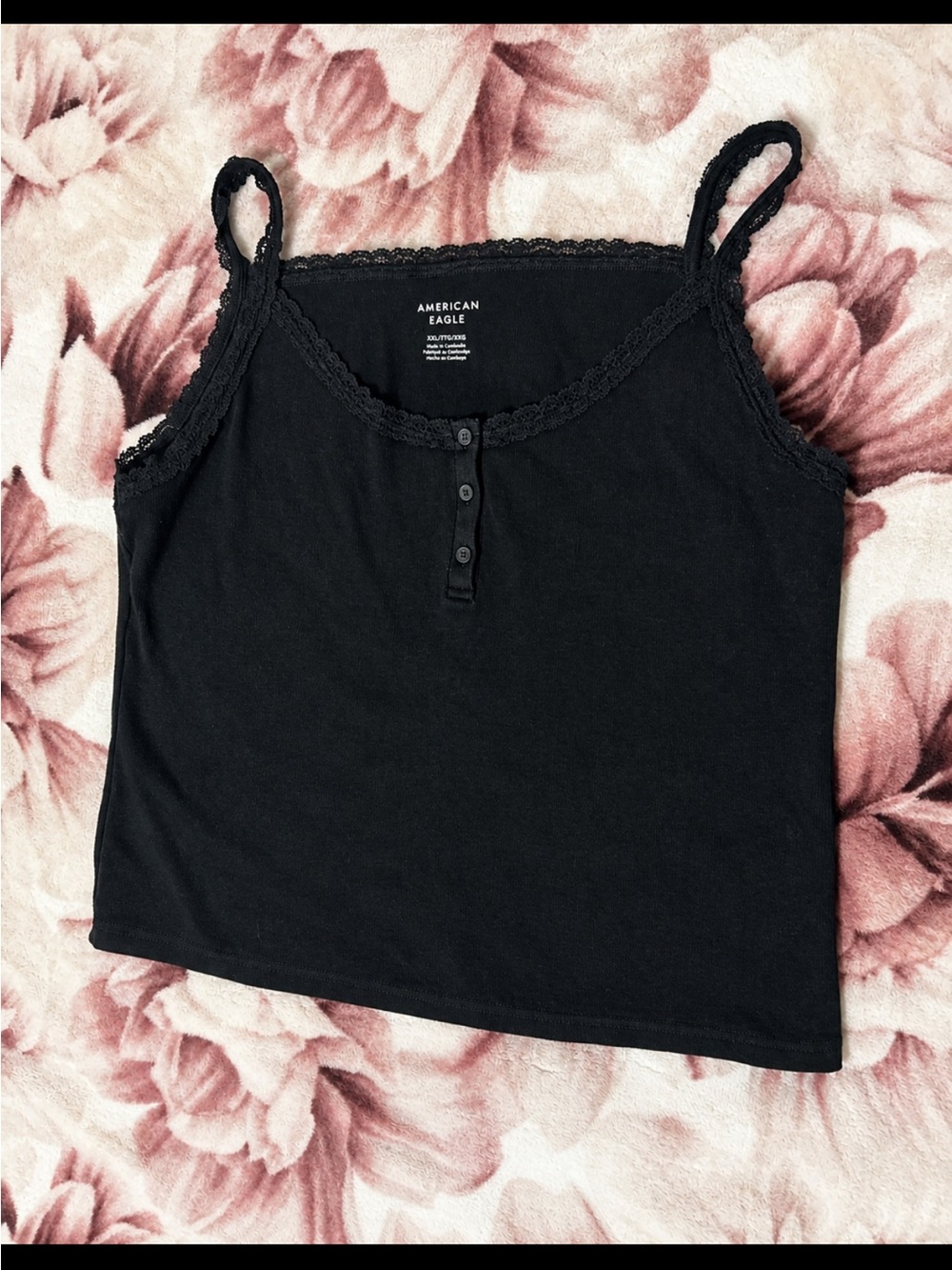 American Eagle Black Lace-Trim Tank Top